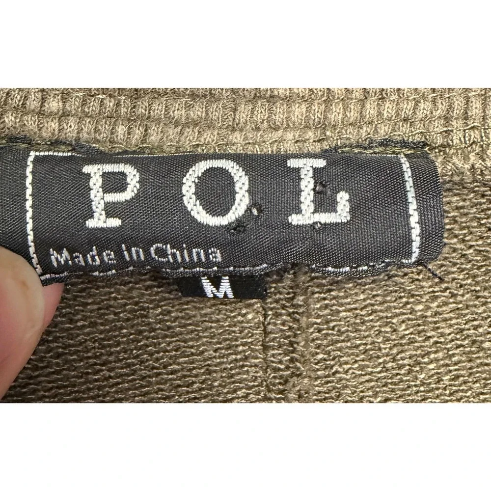 POL Clothing Women Olive Green Open Front Shawl Collar Cardigan Size Medium‎